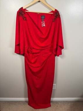 Adrianna Papell Dress Evening Gown Size 22W Red Embellished Beaded Formal Event